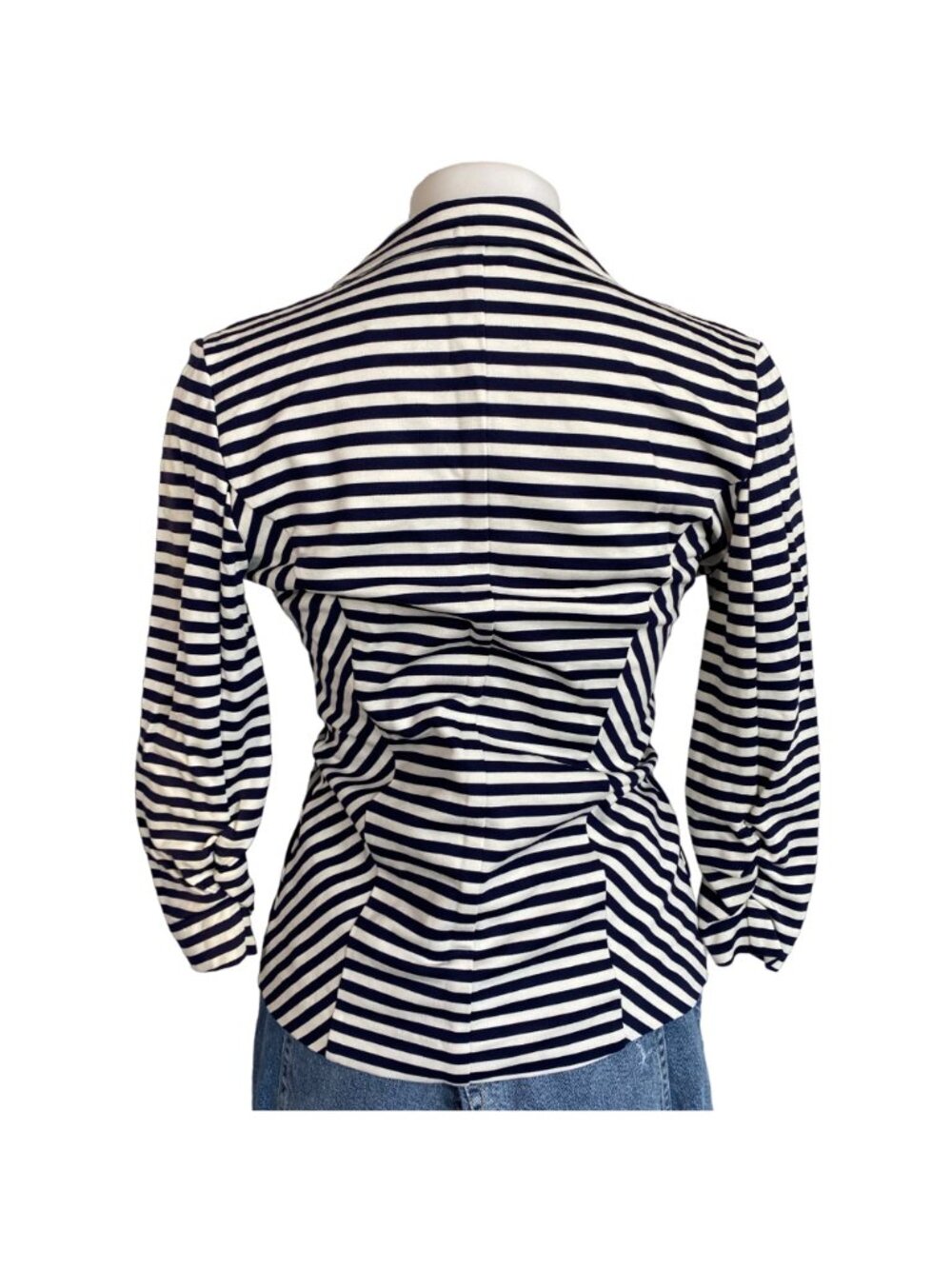 Striped Navy & White Blazer Jacket Womens Small Body Central Rayon Blend - Picture 8 of 10